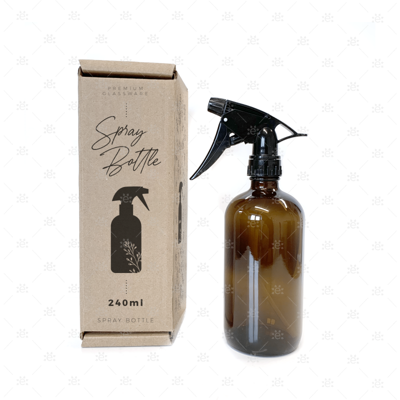 240ml Amber Glass Spray Bottle with Decorative Vinyls & Recipe Sheet