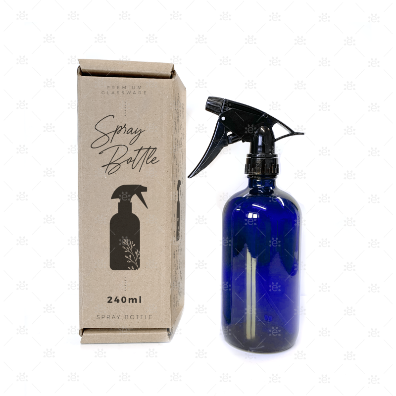 240ml Blue Glass Spray Bottle with Decorative Vinyls & Recipe Sheet