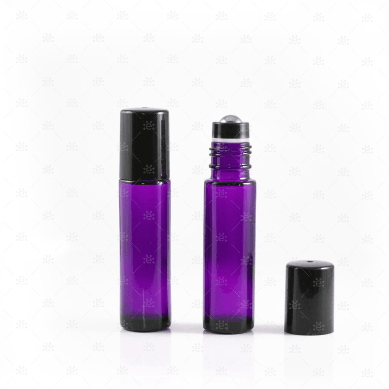 10Ml Purple Glass Roller Bottle With Black Lid & Premium Stainless Steel Rollerball - 5 Pack (New