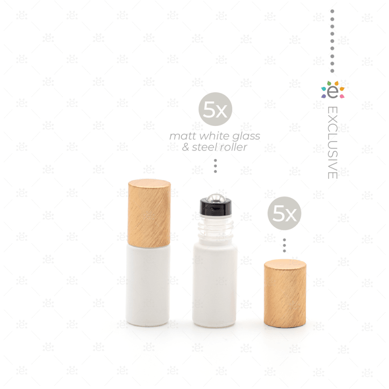 Deluxe Matte 5Ml White Roller Bottles With Copper Metallic Caps & Premium Rollers (5 Pack) Glass