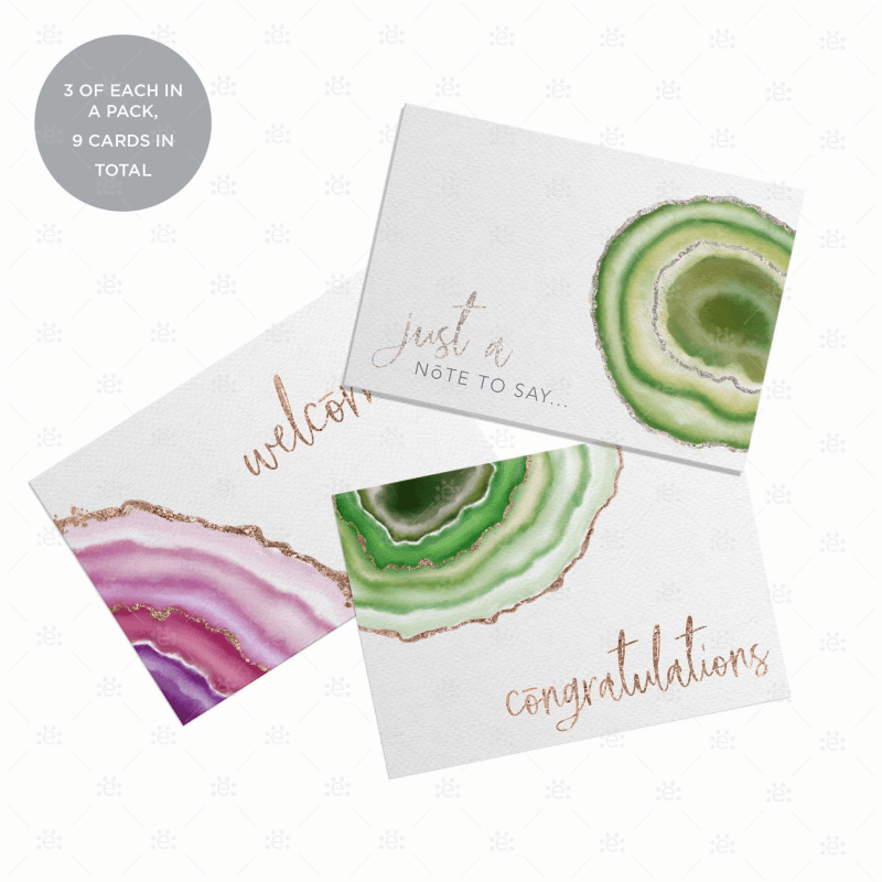 Gemstone Card Set - Congrats / Just to say / Welcome (Set of 9 cards, 3 of each)