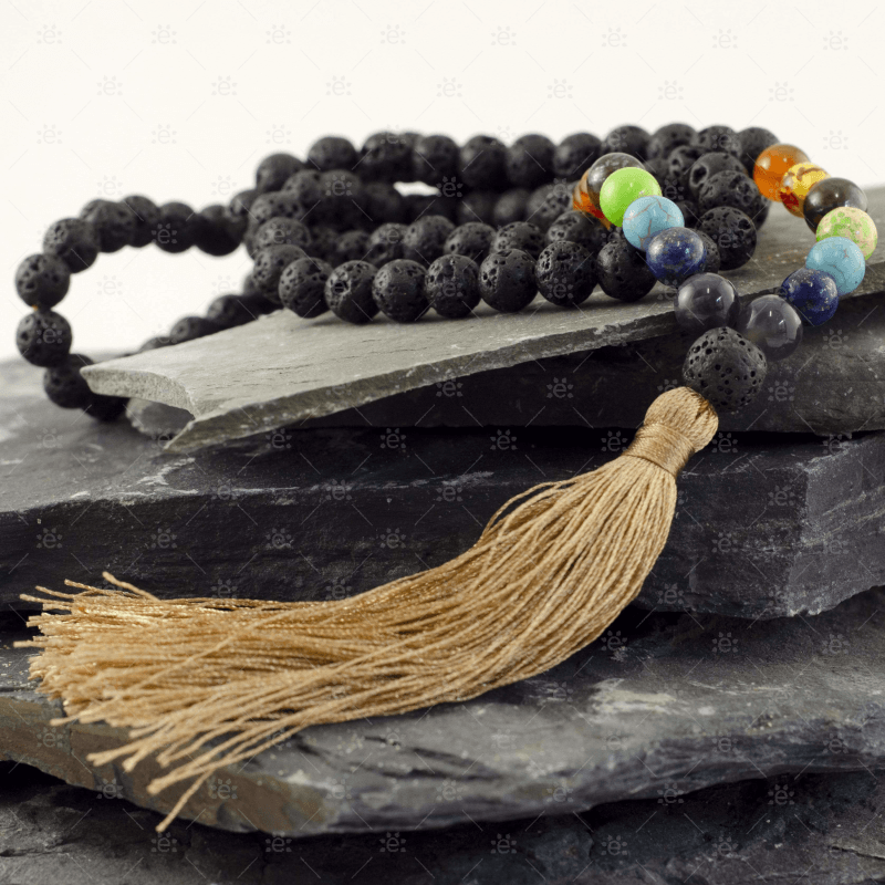 Manita:  Natural Lava & Gemstone Tassel Diffuser Necklace Jewellery
