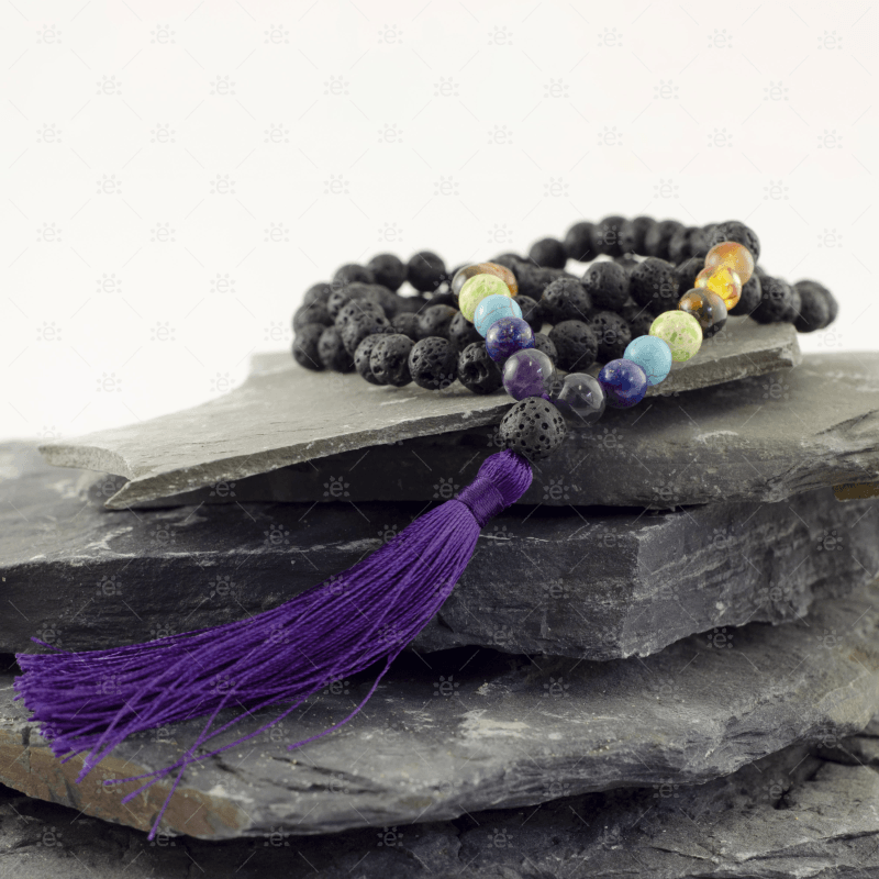 Manita:  Purple Lava &amp; Gemstone Tassel Diffuser Necklace Jewellery