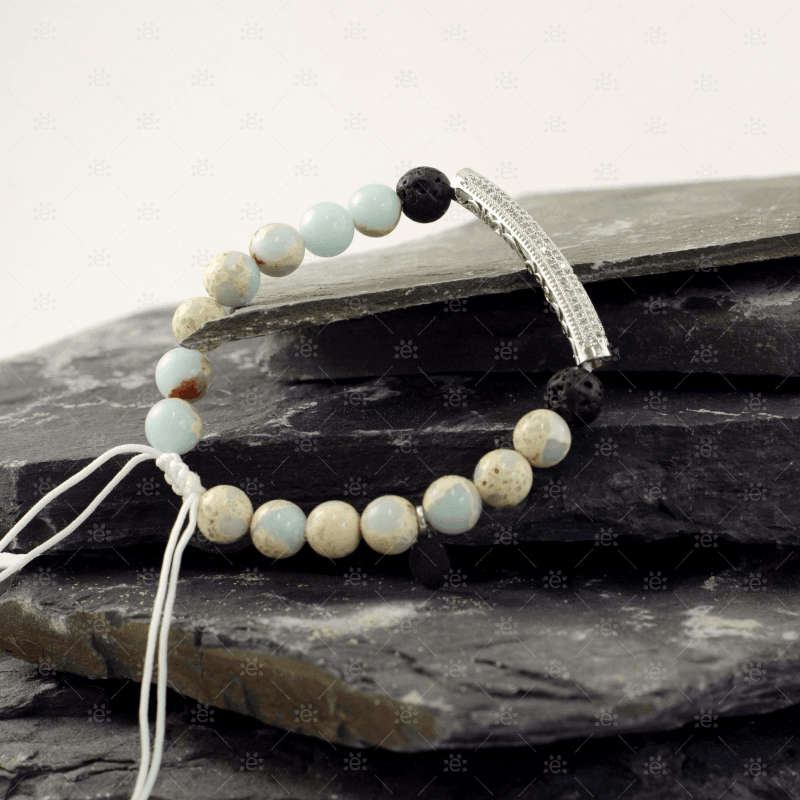 Trish:  Natural Gemstone & Lava Diamonte Macrame Bracelet Jewellery
